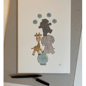 Giraf, elefant & flodhest